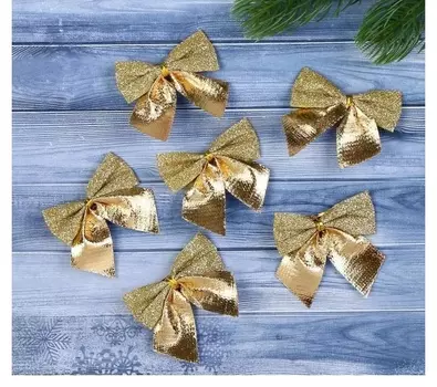 Украшение ёлочное Бантик с блеском 8 шт 4,5х5,5 см