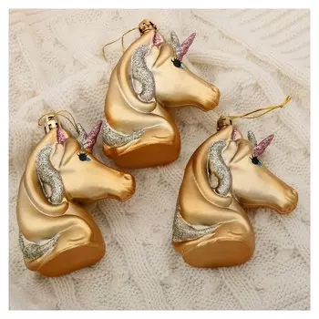 Украшение ёлочное "Единорог" (Набор 3 шт) 10х7 см золото