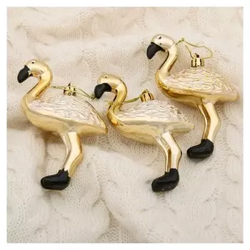 Украшение ёлочное "Фламинго" (Набор 3 шт) 11х6,5 см золото