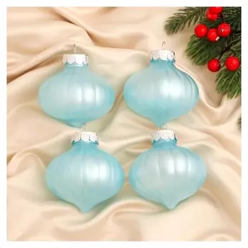 Украшение ёлочное "Глория луковки полоски" (Набор 4 шт) 7х7 см голубой