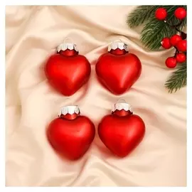 Украшение ёлочное "Глория сердца" (Набор 4 шт) 5,5х5,5 см красный