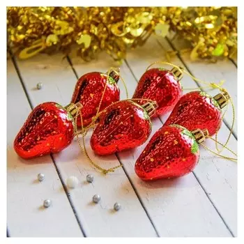 Украшение ёлочное "Клубника" (Набор 6 шт) 5х3,5 см красный