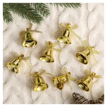 Украшение ёлочное "Колокольчики с бантиком" (Набор 12 шт) 2 см золото