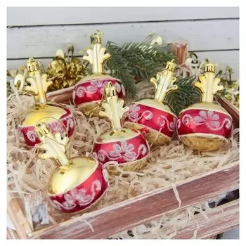 Украшение ёлочное "Луковка с цветочками" (Набор 6 шт) 6х8,5 см золото