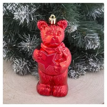 Украшение ёлочное "Мишка со звездой" 12,5х6 см красный