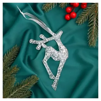 Украшение ёлочное "Олень мерцающий" 9,5х13,5 см, прозрачный