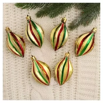 Украшение ёлочное "Полосатая сосулька" (Набор 6 шт) 5х8 см