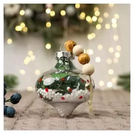 Украшение ёлочное "Пора чудес" снег зелень кружочки, 8х8 см, прозрачный