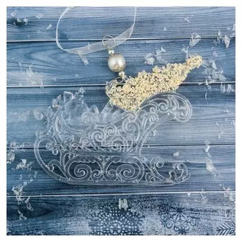 Украшение ёлочное "Сани с ёлкой" 13х10 см