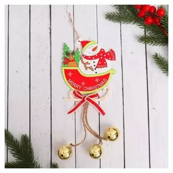 Украшение ёлочное "Сани с шариками" снеговик 10х23 см