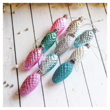 Украшение ёлочное "Шишка - морозная нежность" (Набор 10 шт) 5х2,5 см