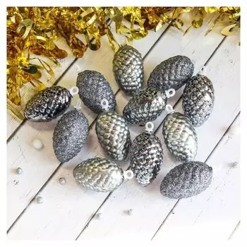 Украшение ёлочное "Шишки" (Набор 12 шт) 4х2,5 см серебро