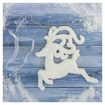 Украшение ёлочное "Скачущий олень" 11х12 см белый