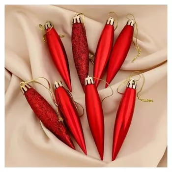 Украшение ёлочное "Сосулька заострённая" (Набор 8 шт) 8х2 см красный