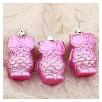 Украшение ёлочное "Совушки" (Набор 3 шт) 8 см матовый розовый