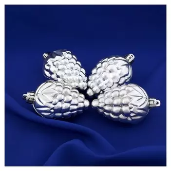 Украшение ёлочное "Виноград" (Набор 4 шт) 6 см серебро