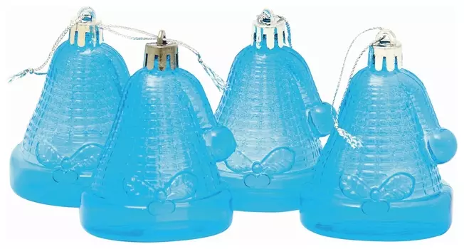 Украшения елочные подвесные "Колокольчики", набор 4 шт., 6,5 см, пластик, полупрозрачные, голубые