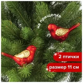 Украшения елочные золотая сказка "Птичка", набор 2 шт., пластик, 11 см, цвет красный с золотыми крыльями, 590893