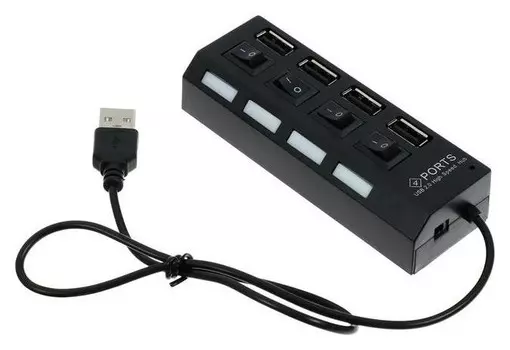 Usb-разветвитель Luazon, 4 порта с индивидуальными выключателями, черный
