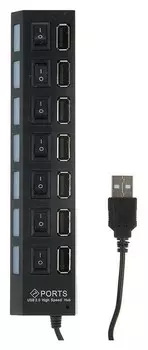 Usb-разветвитель Luazon, 7 портов, выключатели, USB 2.0, черный