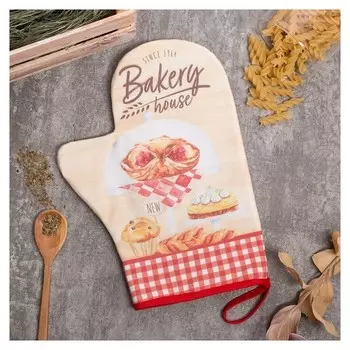 Варежка-прихватка "Bakery House" 20х28см,саржа, 100% х/л, ватин 250г/м2