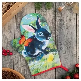Варежка-прихватка "Чёрный кролик" 20х28 см, 35% х/л, 65% п/э, ватин 250 г/м2