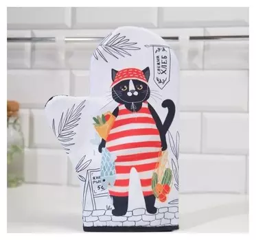 Варежка-прихватка "Доляна" Кот с покупками 24х32см,габардин, 35% х/л, 65% п/э, ватин 250г/м2