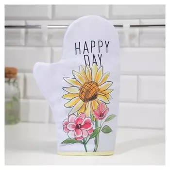 Варежка-прихватка "Доляна" подсолнух 24х32см,габардин, 35% х/л, 65% п/э, ватин 250г/м2