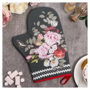 Варежка-прихватка "Flowers" 20х28см,саржа, 100% х/л, ватин 250г/м2