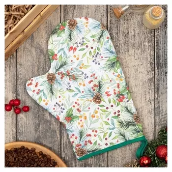 Варежка-прихватка "Сhristmas Greetings" 20х28см,саржа, 100% х/л, ватин 250г/м2