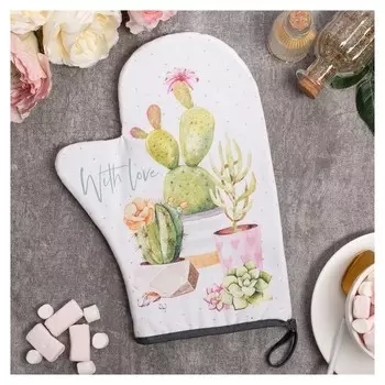 Варежка-прихватка "With Love" 20х28см,саржа, 100% х/л, ватин 250г/м2
