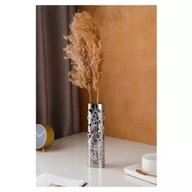 Ваза керамическая "Агата-цветы", настольная, сквозная резка, булат, серебро, 26 см