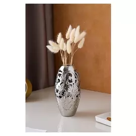 Ваза керамическая "Евро-цветы", настольная, сквозная резка, булат, серебро, 21 см