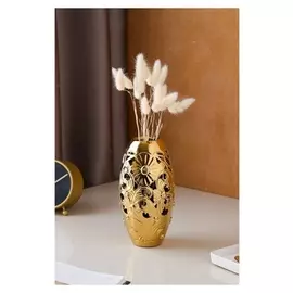 Ваза керамическая "Евро-цветы", настольная, сквозная резка, булат, золото 21 см