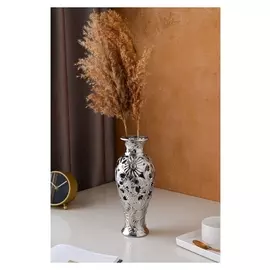 Ваза керамическая "Кокетка-цветы", настольная, сквозная резка, булат, серебро, 27 см
