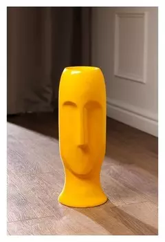 Ваза керамическая "Лицо", напольная, жёлтая, глянцевая, 43 см