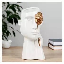 Ваза керамика "Причуда" 9,5х9,5х27 см, бело-золотой