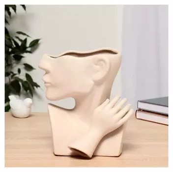 Ваза керамика "Утончённый профиль" 14,5х8х20 см, бежевый