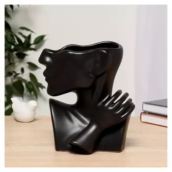 Ваза керамика "Утончённый профиль" 14,5х8х20 см, чёрный