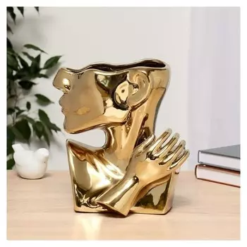 Ваза керамика "Утончённый профиль" 15х8х21 см, золото