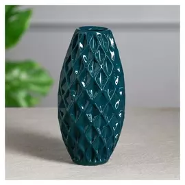 Ваза настольная "Евро", рифлёная, изумруд, керамика, 22 см