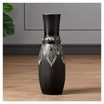 Ваза настольная "Илона", рельефная резка, чёрная, вид 1, керамика, 41 см