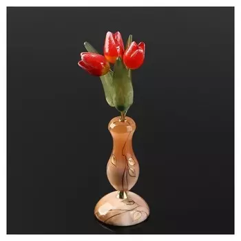 Ваза тюльпан (3 цв.) на подставке с росписью, селенит, 21*10 см