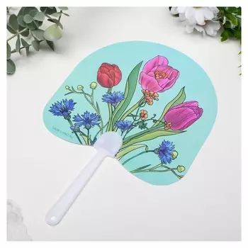 Веер-опахало "Тюльпаны и васильки" 21х13 см