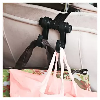 Вешалка-крючок на подголовник, два крючка, чёрный 4 см x 11 см x 11 см