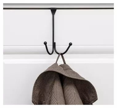 Вешалка надверная «Лайт», 2 крючка, 16×11,5×8,5 см, цвет чёрный