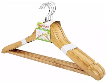Вешалки-плечики, размер 48-50, комплект 5 шт., деревянная, перекладина, цвет сосна, любаша эконом, 604895