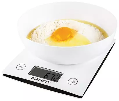Весы кухонные Scarlett Sc-ks57b10, электронный дисплей, чаша, Max вес 5 кг, тарокомпенсация, пластик