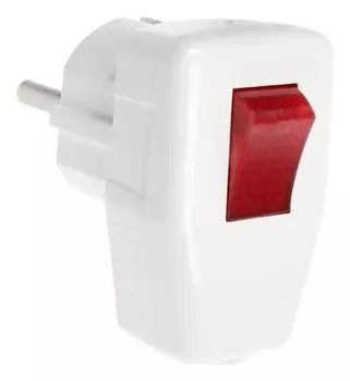 Вилка угловая, 16а, с з/к, с выключателем, белая, розничная упаковка.