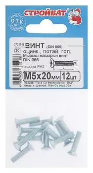 Винт DIN 965, M5 X 20 мм, оцинкованный с потайной головкой, 12 шт.
